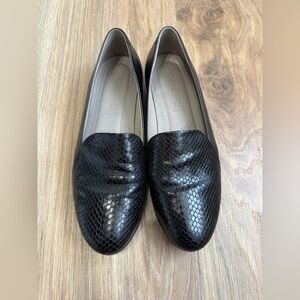 ECCO Anine Black Snake Embossed Leather Ballet Flats Size 39 (US 8/8.5)